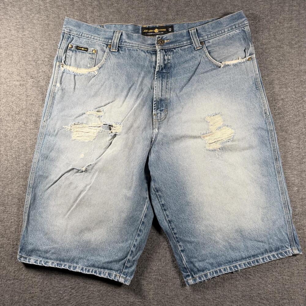 Jordan Craig Denim Shorts Mens 42 Blue Light Wash Distressed Relaxed Y2K Baggy